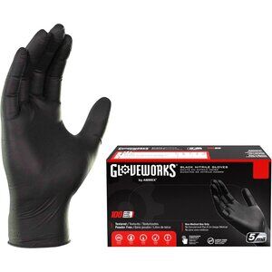 Black Disposable Nitrile Industrial Gloves 5 Mil, Latex/Powder-Free, Food-Safe,